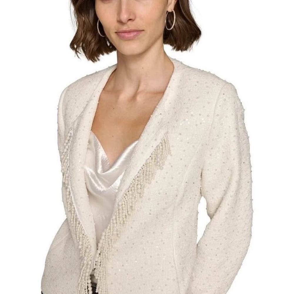 KARL LAGERFELD PARIS
Women's Bead-Embellished Tweed Jacket  white
